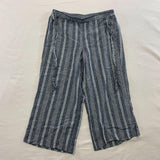 Calvin Klein Linen/Viscose Cropped Pants Women's Size 12 Blue White Striped Belted Waist Capri
