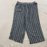Calvin Klein Linen/Viscose Cropped Pants Women's Size 12 Blue White Striped Belted Waist Capri