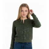 Justice Girls Full Zip Mock Neck Jacket Size 14 Green Lace Front Long Sleeve Cotton Blend