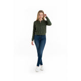 Justice Girls Full Zip Mock Neck Jacket Size 14 Green Lace Front Long Sleeve Cotton Blend