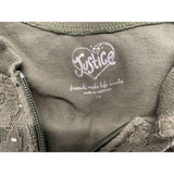 Justice Girls Full Zip Mock Neck Jacket Size 14 Green Lace Front Long Sleeve Cotton Blend