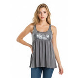 Request Black Women's M Gray Sleeveless Beaded Racerback Rayon/Spandex Tank Top