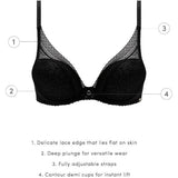 Chantelle 3682 Womens Festivite Lace Plunge Bra Bra 32D Black NWT
