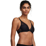 Chantelle 3682 Womens Festivite Lace Plunge Bra Bra 32D Black NWT