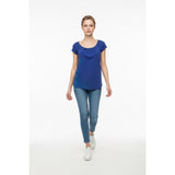 Roots T Shirt Women's Size Small Blue Cap Sleeve Scoop Neck Floral Pattern Side