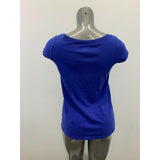 Roots T Shirt Women's Size Small Blue Cap Sleeve Scoop Neck Floral Pattern Side