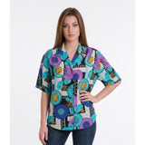 HER Women's Large Short Sleeve Polyester Button Up Patterned Blouse