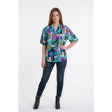 HER Women's Large Short Sleeve Polyester Button Up Patterned Blouse