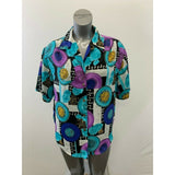 HER Women's Large Short Sleeve Polyester Button Up Patterned Blouse
