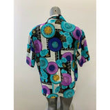 HER Women's Large Short Sleeve Polyester Button Up Patterned Blouse