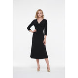 Reitmans Women's Size 3 Black 3/4 Sleeve Cinched Waist V Neck Wrap Dress NEW