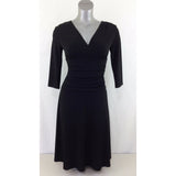 Reitmans Women's Size 3 Black 3/4 Sleeve Cinched Waist V Neck Wrap Dress NEW