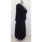 Reitmans Women's Size 3 Black 3/4 Sleeve Cinched Waist V Neck Wrap Dress NEW