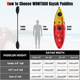Wontiago Kayak Paddle Aluminum Shaft PP Blade, Floating Adjustable NEW