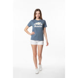 Roots Salt Pepper Blue Crew Neck T Shirt Women's Size XS Cotton Short Sleeve Beaver Logo