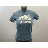 Roots Salt Pepper Blue Crew Neck T Shirt Women's Size XS Cotton Short Sleeve Beaver Logo