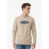 Roots Athletic Men's Small Long Sleeve T Shirt Beige Cotton Crew Neck Spell Out Tee