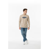 Roots Athletic Men's Small Long Sleeve T Shirt Beige Cotton Crew Neck Spell Out Tee