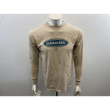 Roots Athletic Men's Small Long Sleeve T Shirt Beige Cotton Crew Neck Spell Out Tee