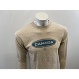 Roots Athletic Men's Small Long Sleeve T Shirt Beige Cotton Crew Neck Spell Out Tee