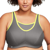 Glamorise 44G No Bounce Plus Camisole Wirefree Sport Bra #1066 Gray neon Yellow