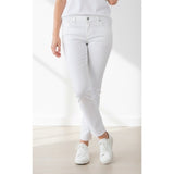 Hue Women's White Cropped Pants Size Large Stretch Cotton Blend Mid Rise Capris
