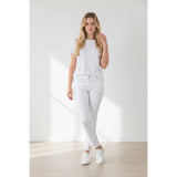 Hue Women's White Cropped Pants Size Large Stretch Cotton Blend Mid Rise Capris