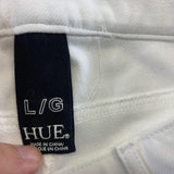 Hue Women's White Cropped Pants Size Large Stretch Cotton Blend Mid Rise Capris
