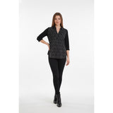 Kensie Collar V Neck Blouse Women's Size Medium Black 3/4 Sleeve Polyester