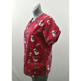 Health Pro Women's Small Red Christmas Theme Snowmen Reindeer Medical Scrub Top
