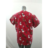 Health Pro Women's Small Red Christmas Theme Snowmen Reindeer Medical Scrub Top
