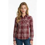 Aeropostale Western Shirt Women's Small Burgundy Blue Plaid Long Sleeve Button