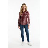 Aeropostale Western Shirt Women's Small Burgundy Blue Plaid Long Sleeve Button
