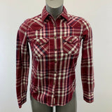 Aeropostale Western Shirt Women's Small Burgundy Blue Plaid Long Sleeve Button