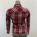 Aeropostale Western Shirt Women's Small Burgundy Blue Plaid Long Sleeve Button