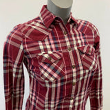 Aeropostale Western Shirt Women's Small Burgundy Blue Plaid Long Sleeve Button
