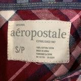 Aeropostale Western Shirt Women's Small Burgundy Blue Plaid Long Sleeve Button