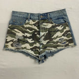BDG High Waist Shorts Women's Size 28 Blue Jean Camouflage Distressed Ripped Cut