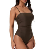 SUUKSESS Women Sexy One Piece Swimsuit Tummy Control (Dark Brown,M)