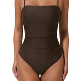 SUUKSESS Women Sexy One Piece Swimsuit Tummy Control (Dark Brown,M)