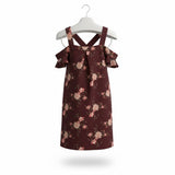 Bluenotes Women's Cold Shoulder A Line Dress Size XS Burgundy Floral V Neck Polyester