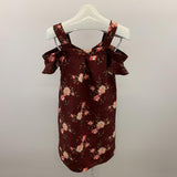 Bluenotes Women's Cold Shoulder A Line Dress Size XS Burgundy Floral V Neck Polyester
