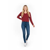 Check & Stripe Womens Size XS Burgundy Long Sleeve V Neck High Low Cropped Top