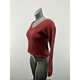 Check & Stripe Womens Size XS Burgundy Long Sleeve V Neck High Low Cropped Top