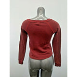 Check & Stripe Womens Size XS Burgundy Long Sleeve V Neck High Low Cropped Top