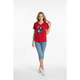 LAT Women's Red Short Sleeve T-Shirt with English Bulldog with Glasses and Bowtie Graphic on Front Size S Cotton