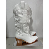 COWBOY BOOTS MID CALF WOMEN S SIZE 9.5 White Embroidered Soft Top