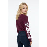 PINK Victoria's Secret V Neck T Shirt Size XS Burgundy Long Sleeve Cotton