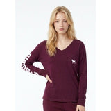 PINK Victoria's Secret V Neck T Shirt Size XS Burgundy Long Sleeve Cotton
