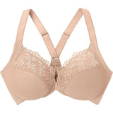 Glamorise 1246 Full Figure Front Close Lace T-Back Wonderwire Bra 48F Cafe NWT